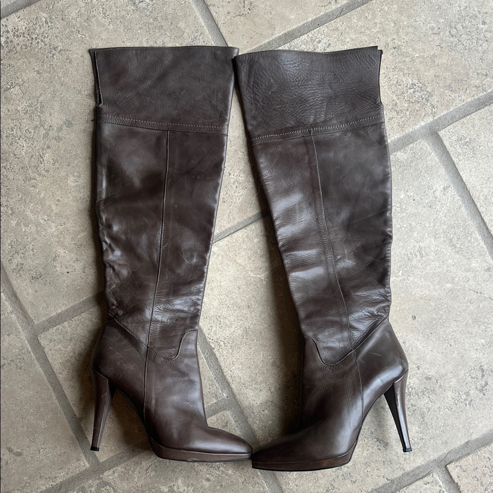 Italian leather Vera Gonna Over-The-Knee Brown Leather High-Heel Boots